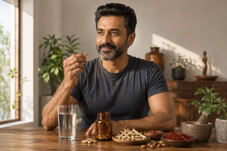 Golden Drive Capsules with Unani herbs representing men’s wellness support for stamina, vitality, energy, and confidence.